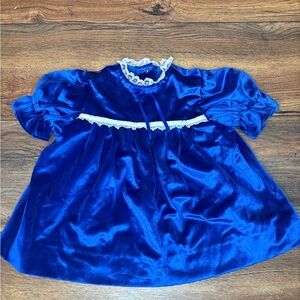 Blue Velvet Dress with Lace Trim